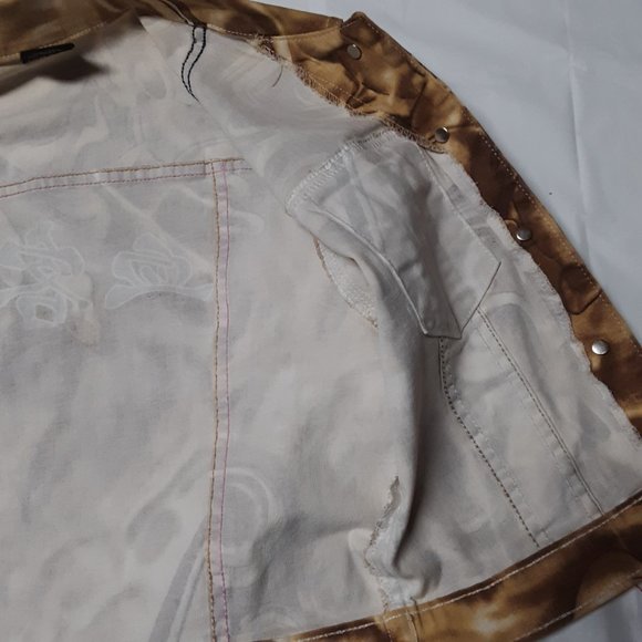 Navi Jeans Vintage Denim Jean Jacket Japanese Anime Design Gold Tie-Dye Size S - Picture 11 of 11